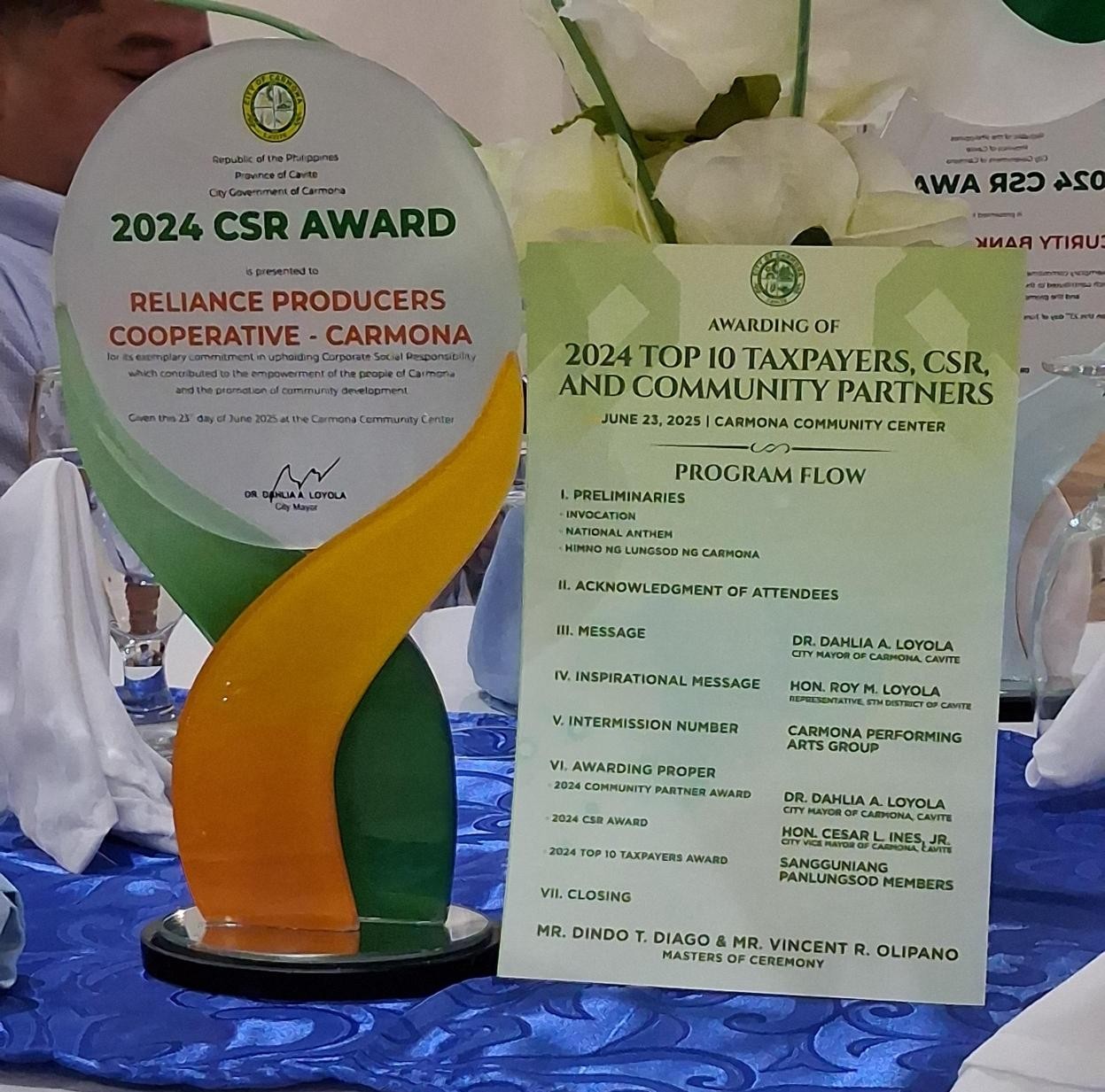 RPC receives an award from LGU for its CSR initiatives